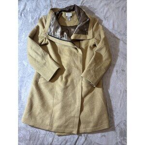 SOFT SURROUNDINGS Wool Coat Medium Beige Double Breasted Zipped Cowl Neck Lined